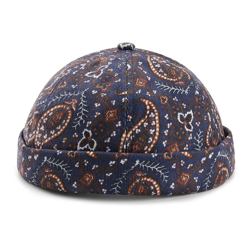 Vintage Docker Brimless Hat oddychająca czapka z Paisley Decoration Cotton regulowane damskie