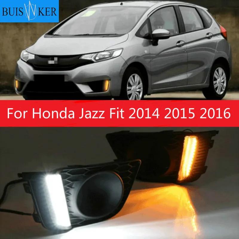 

2 предмета для Honda Jazz Fit 2014 2015 2016 DRL Противотуманные фары Крышка Габаритные огни с сигнал поворота 12V дневной свет