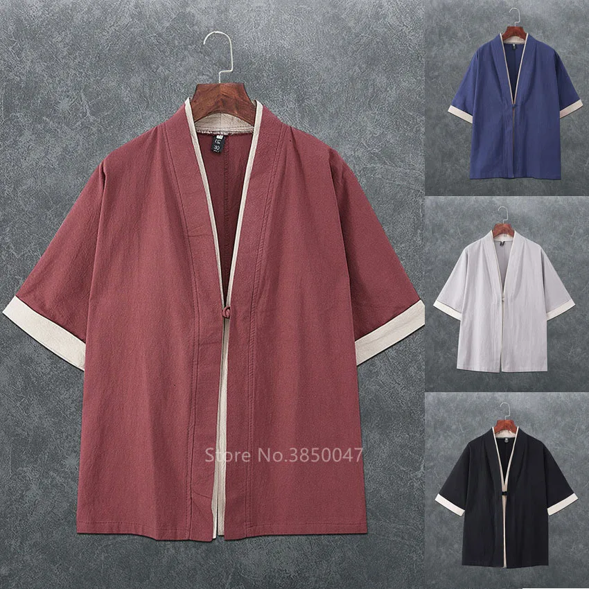 

Yukata Men Linen Kimono Cardigan Men Japanese Yukata Top Coat Samura Cosplay Costume Asian Clothes Summer Harajuku Casual Shirts