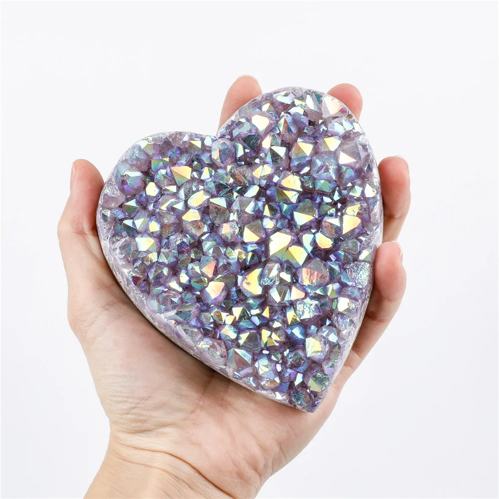 1pcs Natural Heart Shape Crystal Cluster Amethyst Plating Colors Stone Quartz Energy Healing Chakra For Divination