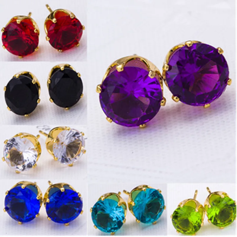 Stainless Steel Fashion Simple Men Imitation  Rhinestone Stud Earrings Gold Colour Rhodium Crystal Earrings Women\'s Jewelry