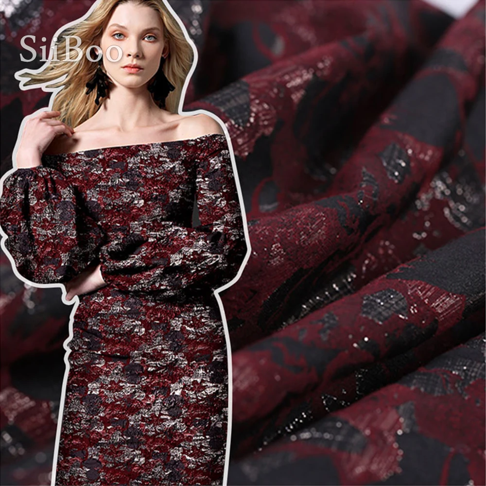 

France style wine red floral metallic jacquard brocade fabric for dress coat fabrc tissu tela tecidos stoffens SP4875 Free ship