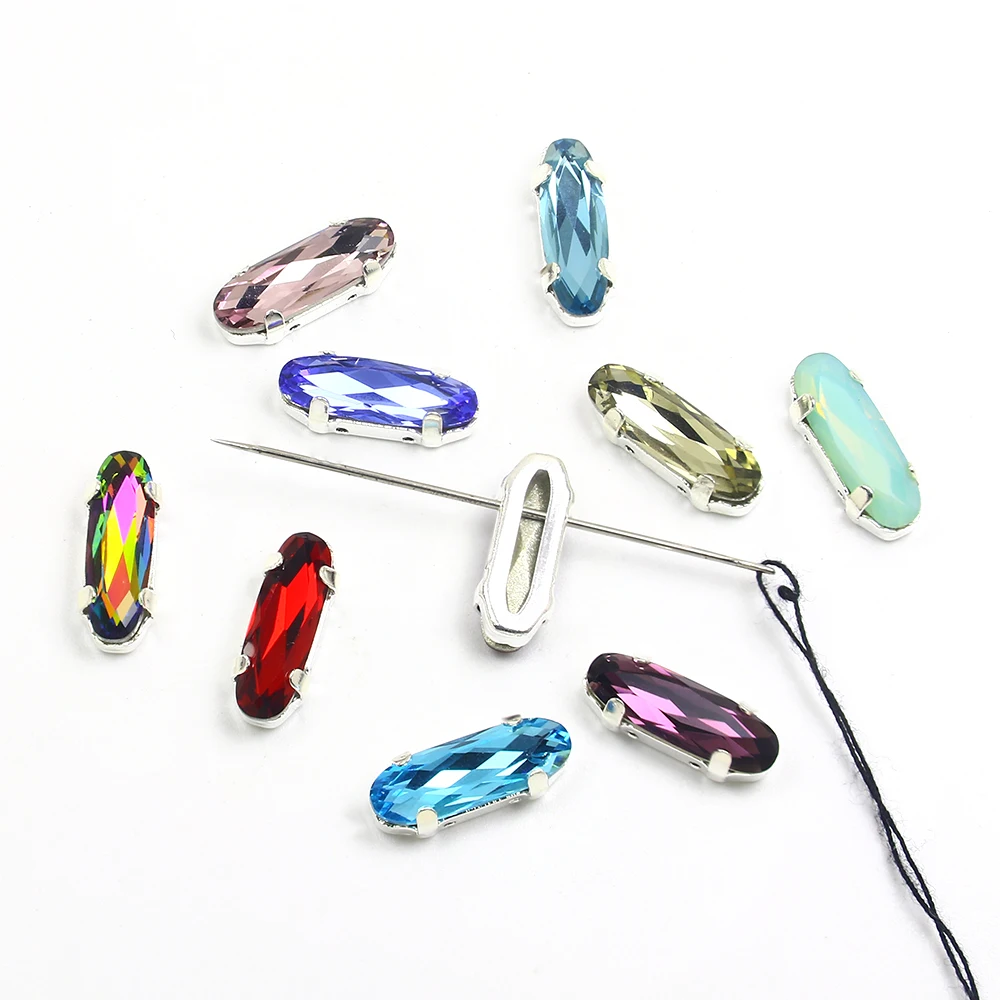 Long Oval Shape Crystal Fancy Stone 5*15mm  Pointed Back With Claw Sew On Rhinestone Loose Rhinestones For Clothes Shoes Crystal