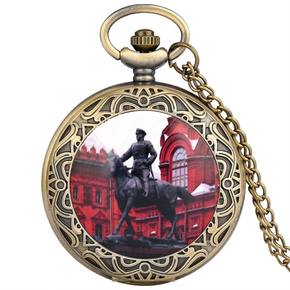 Antico marsupio sovietica Zhukov scultura soldato Design orologio da tasca al quarzo maglione collana catena Fob orologi collezioni d'arte