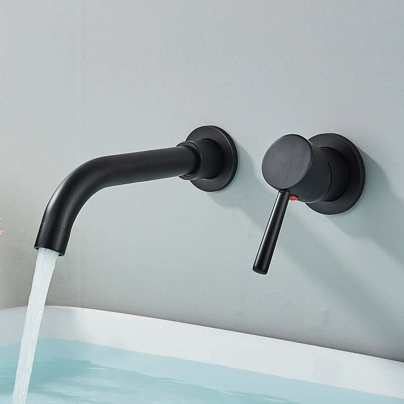 Quyanre Geborsteld Goud Wastafelkraan Verborgen Wandmontage Kraan Kraan 360 Rotatie Enkele Handgreep Warm Koud Water Bad Mengkraan