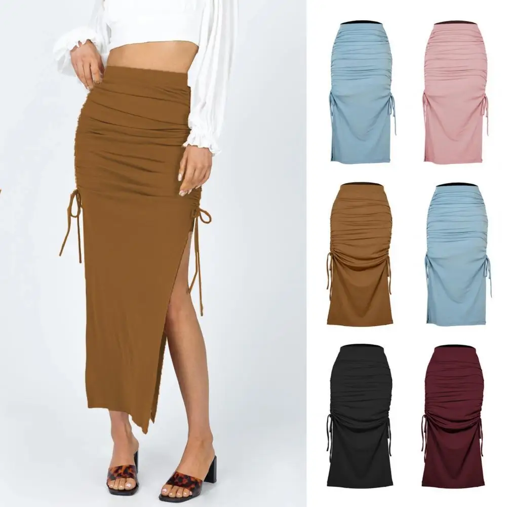 

Lace-up Pleated Drawstring Skirt Sexy Hip Irregular Skirt New Slim Fashion High Waist Club Skirt
