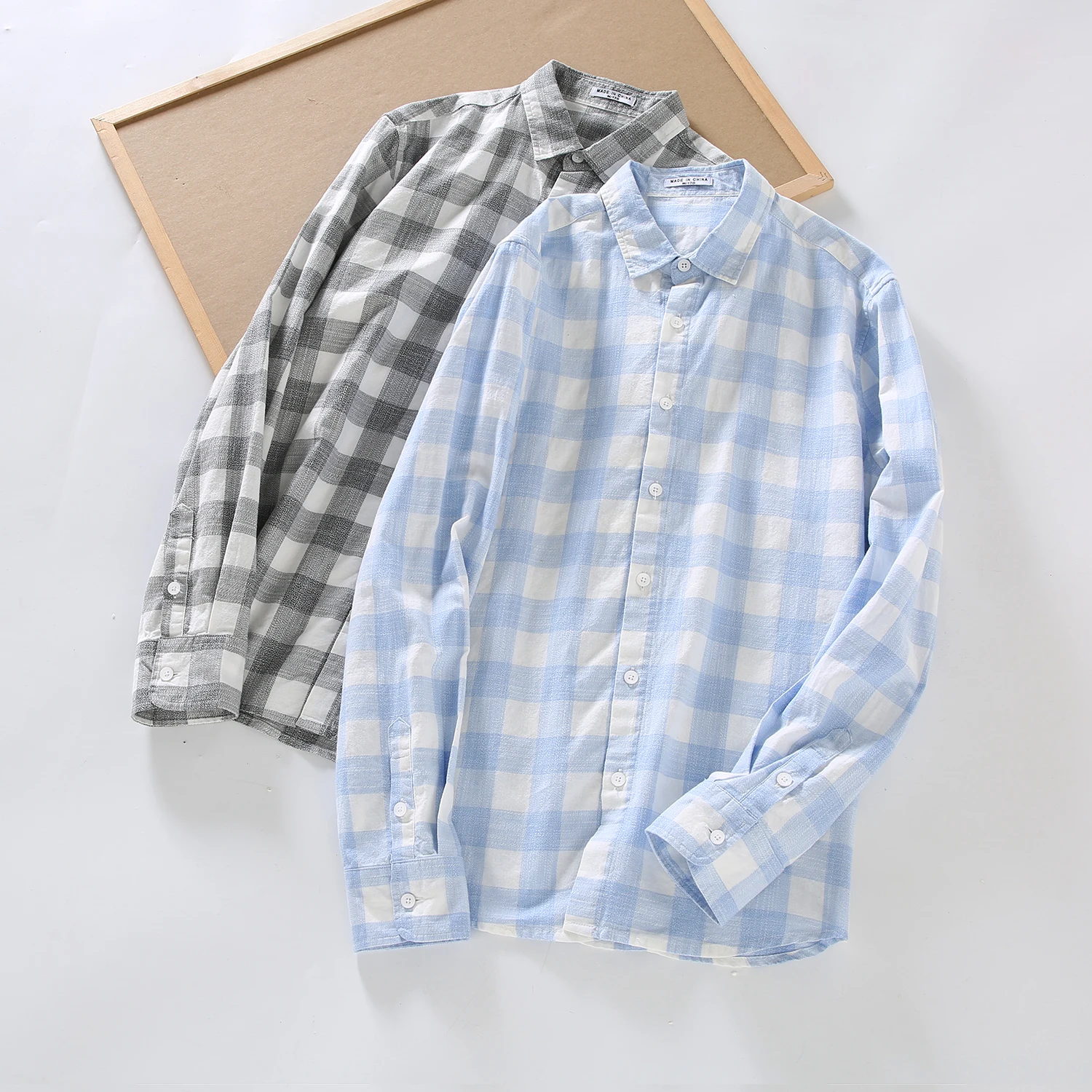 Designer New Long Sleeve Pure Cotton Plaid Casual Shirt Men Trend Gray Shirts For Men Camisas De Hombre Chemise