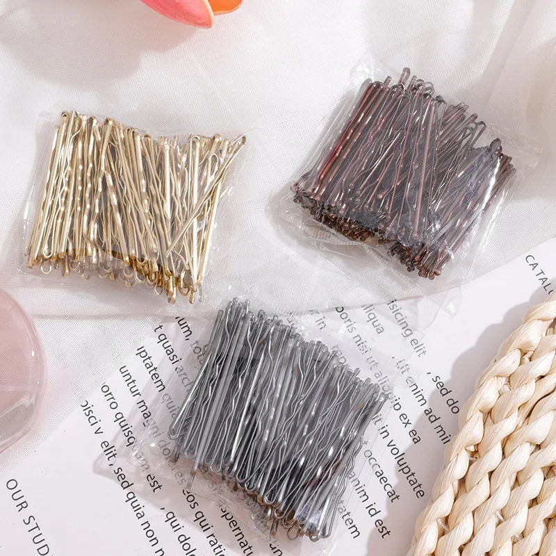 100 Pcs/Set 5cm Black Gold Hairpins for Women Lady Bobby Pins Invisible Wave Hairgrip Barrette Hairclip Hair Clips Accessories