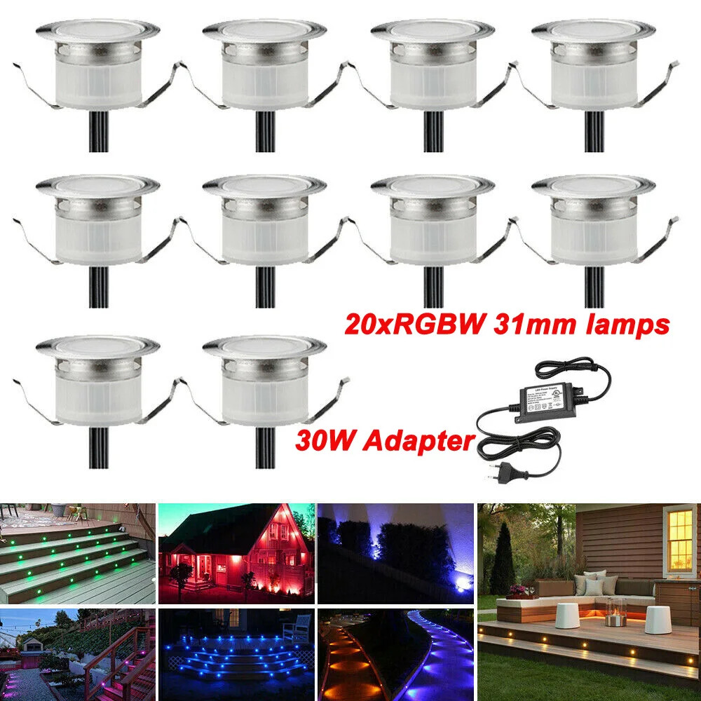 

20Pcs/set RGBW RGB+Warm White 31mm 12V ip67 Kitchen Pathway Terrace Patio Stair Step LED Deck Rail Lights no controller