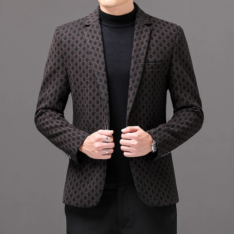 Blazers à carreaux pour hommes, coupe couvertes, veste trempée décontractée, robe de mariage coréen, manteau de bureau social, costume Streetwear,