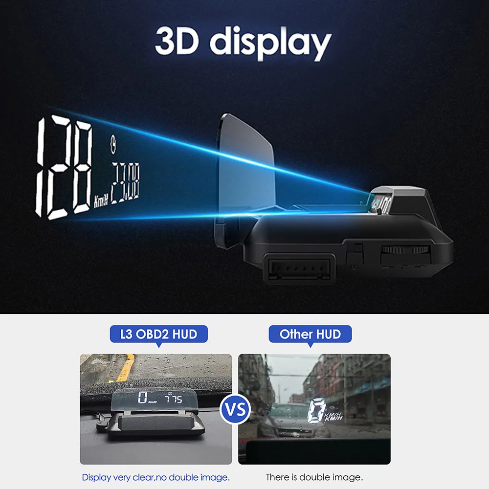 Vjoycar HD Mirror Glass OBD2 HUD Head Up Display proiettore di velocità per auto con consumo di carburante Speed RPM allarmi ad alta temperatura