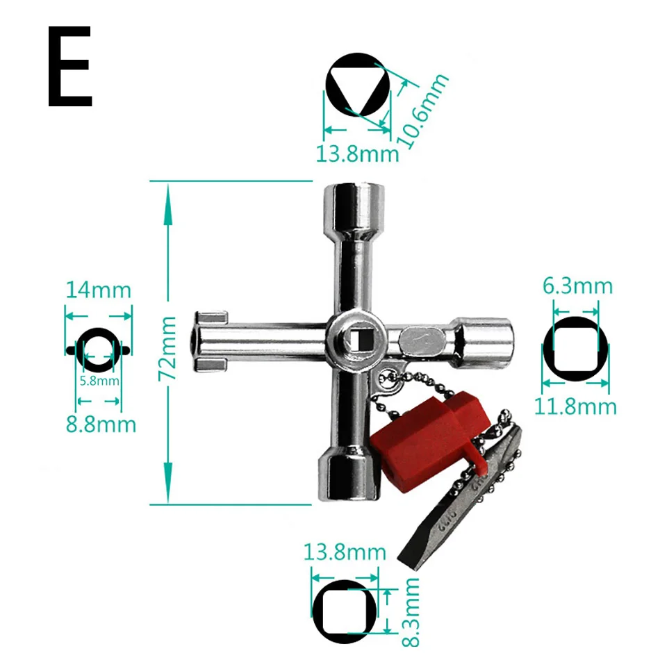 Multifunction Cross Switch Square Key Wrench Alloy Universal Square Triangle for Elevator Electrical Cupboard Box Train Cabinet