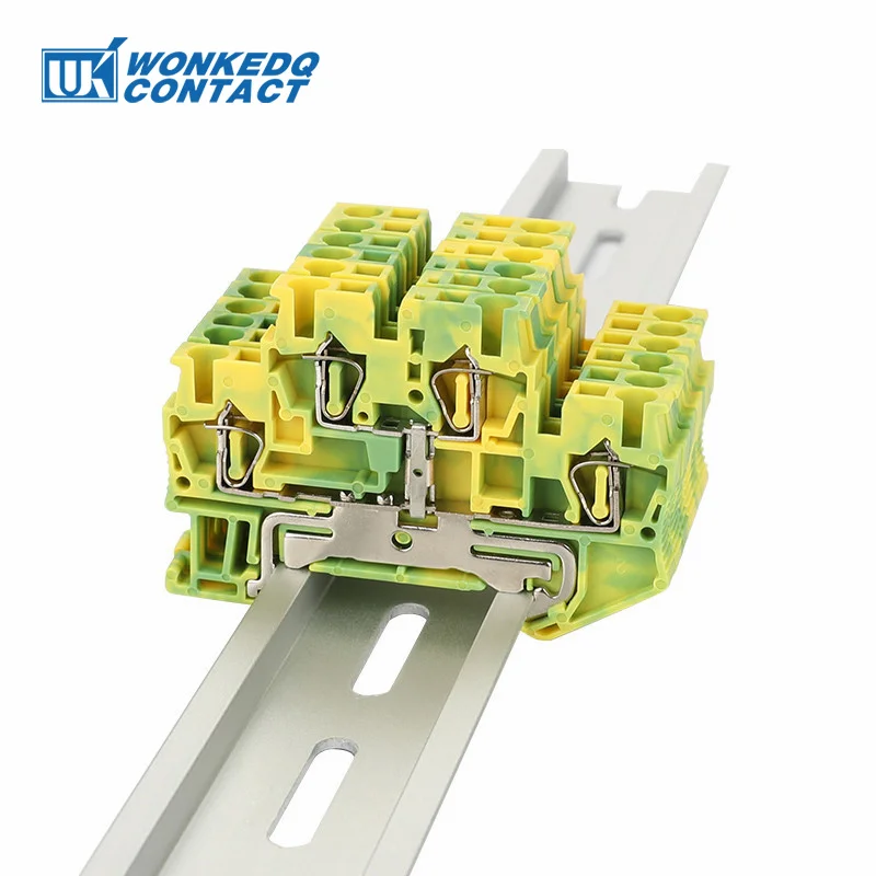 5Pcs STTB2.5-PE Ground Wire Connector Spring-cage 2 Level Earth Protect Plug Electrical STTB 2.5 PE Din Rail Terminal Block