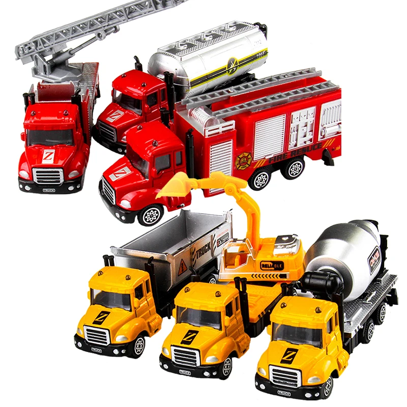 3 Pieces Car Toy Inertial Diecast Engineering Vehicle Fire Engine Truck Alloy Excavator Truck Mixer Toys forChildren