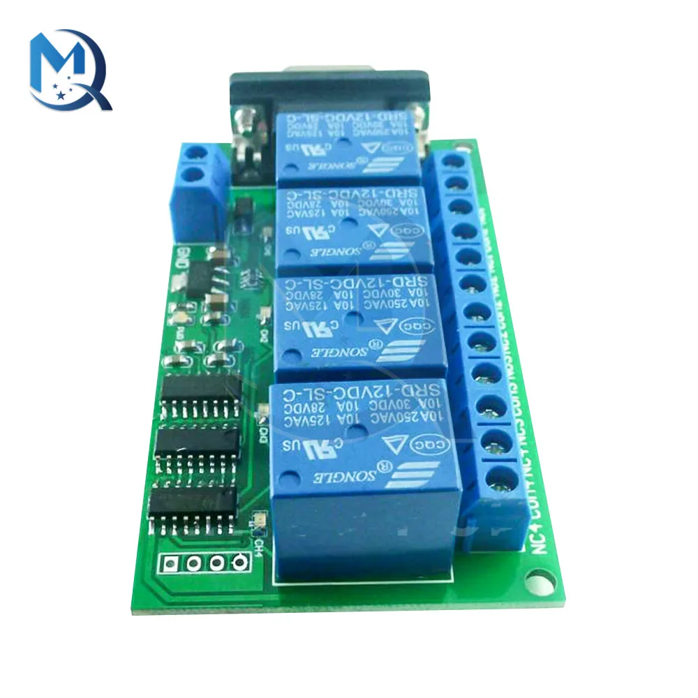 DC 12V 4CH RS239 Relay Board 4 Channel DB9 Interface RS232 Remote Control Switch Module for Door Car Alarm Smart Home