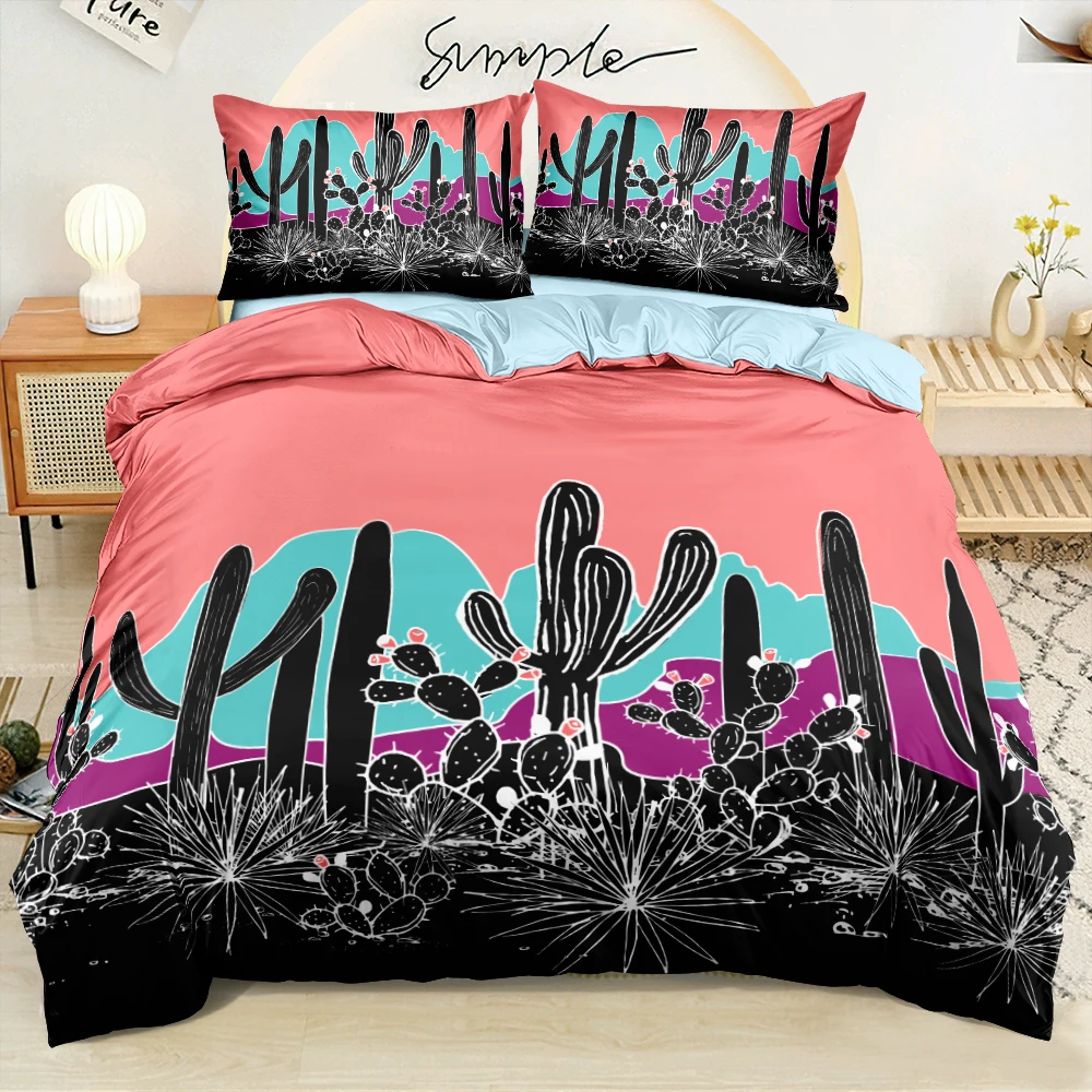 

3D Simple Black Cactus Bedding Set Soft Comforter/Duvet Cover Set Twin Single Double King Size 240x210cm Bed Linen for Children