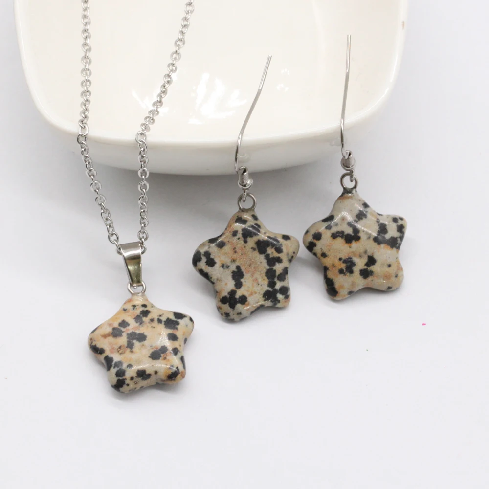 Stone Star Necklace Earrings Natural Crystal Stone Star Pendants Necklace Gift Lapis Quartz Crystal Tiger Eye GS001