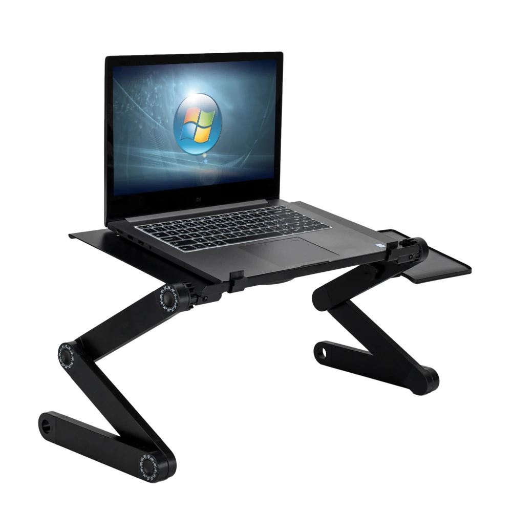360-Degree Rotation Multifunctional Portable Folding Table with Fan & Mouse Black