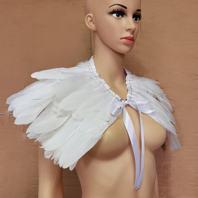 Goose Feather Shoulder Wrap Cape Feather Shrug Shawl Gothic Victorian Cosplay White Natural Feather Fake Collar Party Club Wear