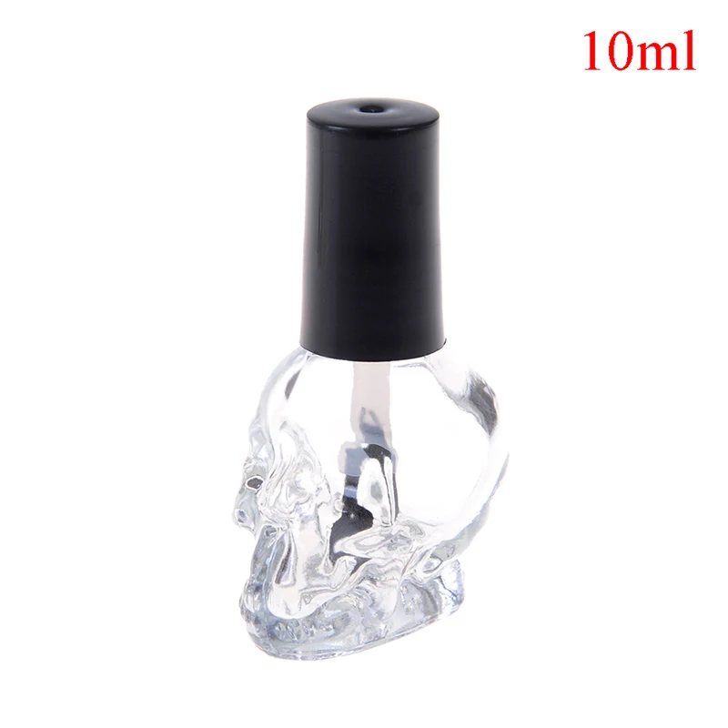 Skull Fashion 10ml Transparent Glass Empty Nail Polish Refillable Bottle With Brush Small Travel Makeup Cosmetic Containers