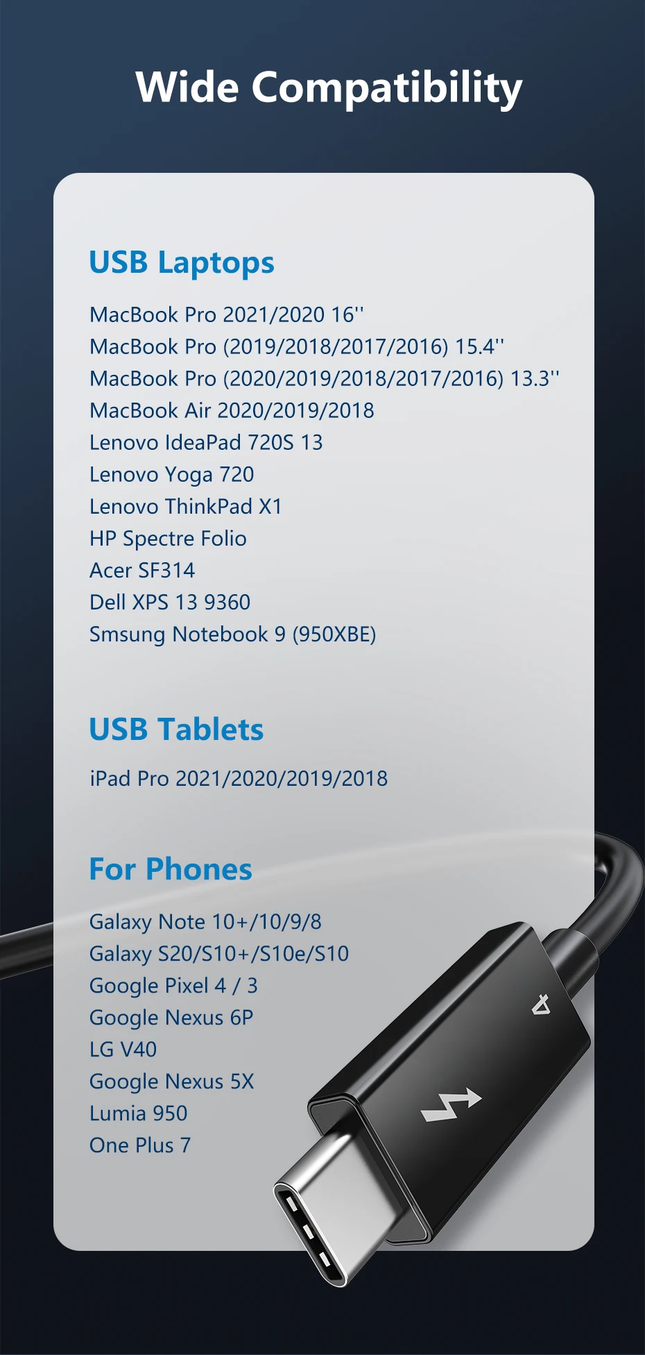 CABLETIME Thunderbolt 4 USB-C-Kabel Typ C 8K 60 Hz PD100W 40 Gbit/s kompatibles USB-4-Kabel für MacBook Dell Laptop Intel – Detail 13