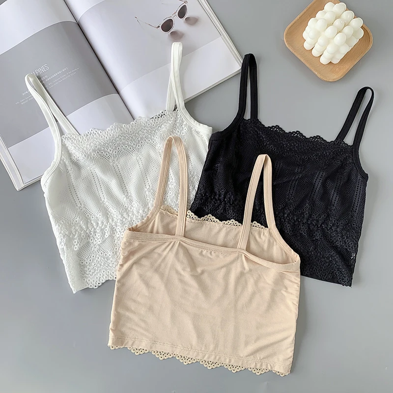 OUMEA Women Lace Cotton Camisole Spaghetti Strap Crop Tops Backless Cotton Lace Camis Basic Simple Style Sweet Casual Sexy Tops