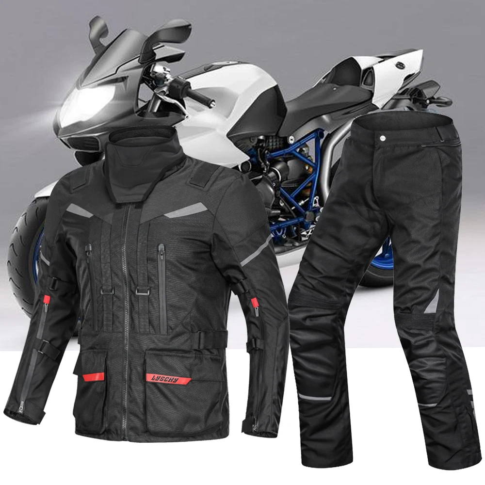 LYSCHY Motorcycle Jacket Pants Motocross Suit Waterproof 3 in 1 Jacket Moto Adventure Touring Clothing CE Protective Gear Set