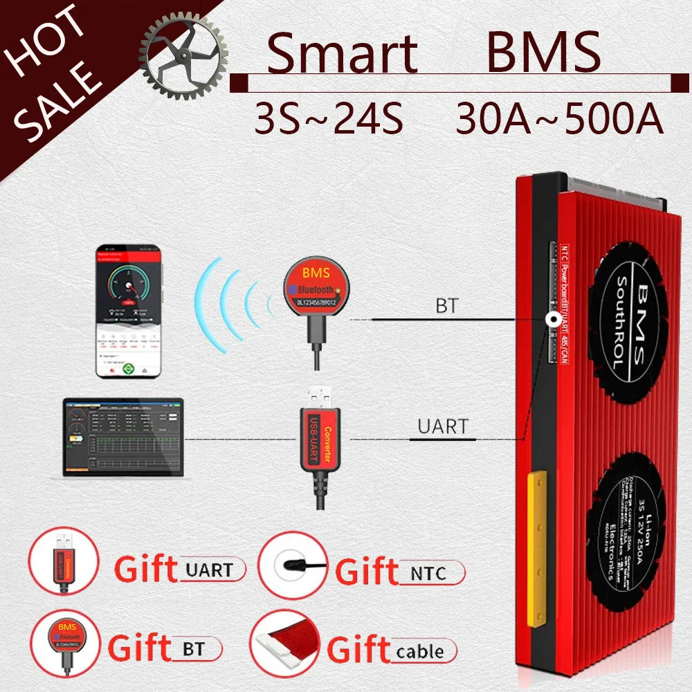 

Smart BMS 4S LiFePo4 12V 24V 36V 48V 30A~500A Li-Ion LTO 3S 7S 8S 10S 12S 13S 16S 24S bms balance board bluetooth APP for solar