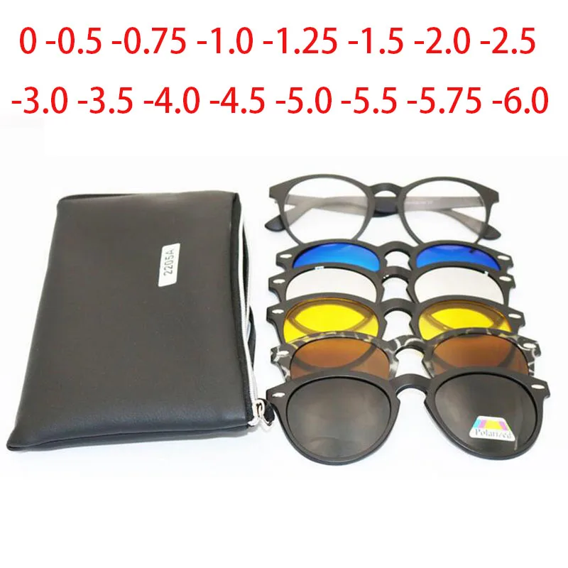 

Rivets Polarized Sunglasses Round Frame Finished Myopia Eyewear Optical Eyeglasses Magnet 5 Clip Sunglasses Myopia Glasses 2205