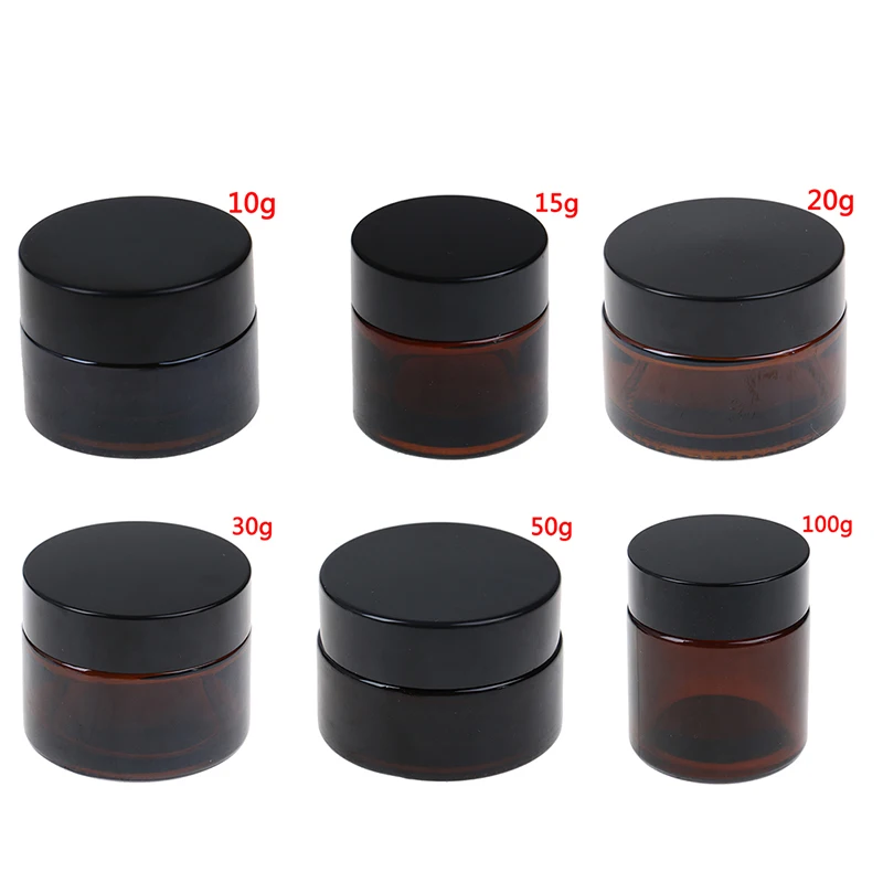 10g/15g/20g/30g/50g/100g Glass Amber Brown Cosmetic Face Cream Bottles Lip Balm Sample Container Jar Pot Makeup Store Vials