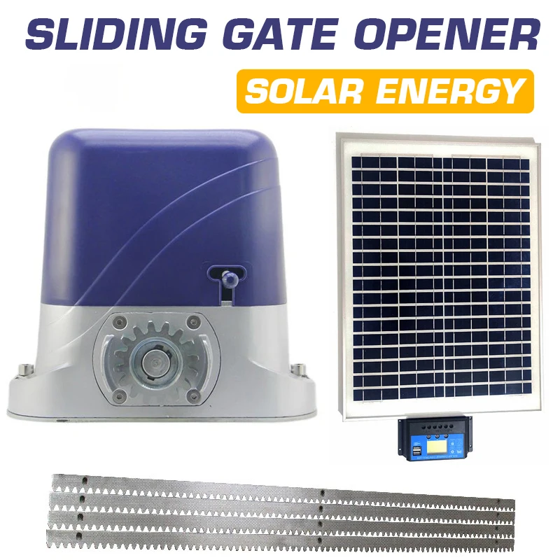 500kg Solar Energy Automatic Sliding Gate Opener Engine with 4m Steel Rack and Remote Control Sliding Door Motor for Garage Gate