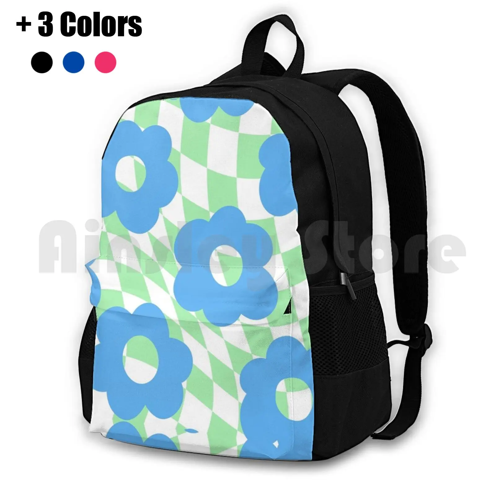 Checkered Floral Outdoor Hiking Backpack Riding Climbing Sports Bag Checker Check Twist Liquid Flower Floral Flowers Pattern