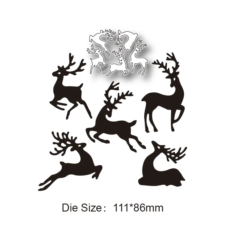 Molde de corte de metal de 5 renos de Navidad, troqueles de decoración de animales, Fondo de álbum de recortes, tarjetas de felicitación, manualidades, 2021