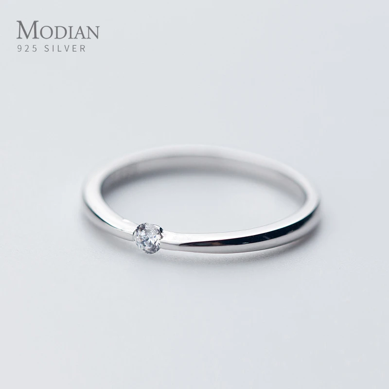 Modian Classic Tiny Shiny Zircon Stackable Slim Ring for Women Authentic 925 Sterling Silver Simple Ring Fine Jewelry 2020 New