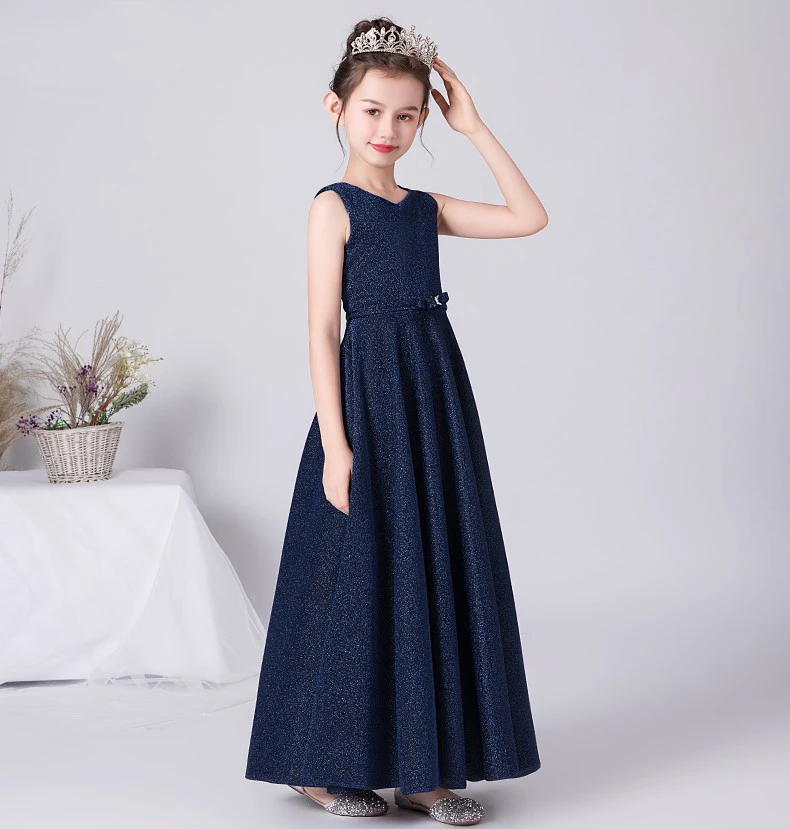 Dideyttawl Customized O-Neck Birthday Party Dress For Kids Bow Formal Concert Princess Gowns Floor-Length Flower Girl Dresses