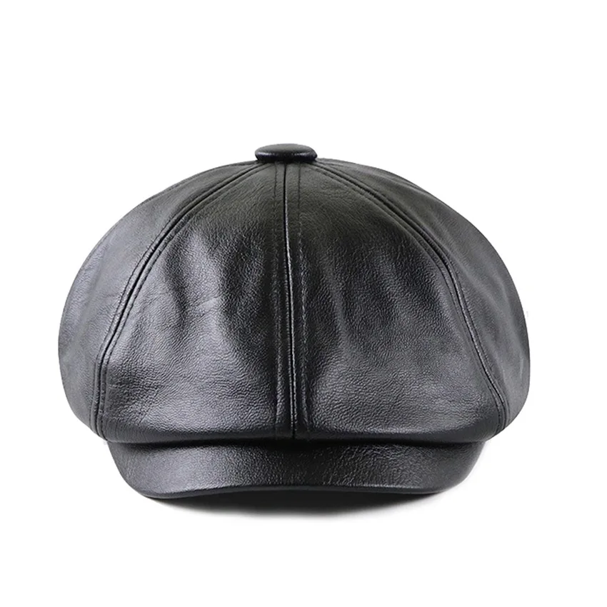 JNKET New Retro Unisex PU Leather Beret Hat Peaked Cap Casual Octagonal Cap Winter Hat Artistic Gatsby Cap Casquette