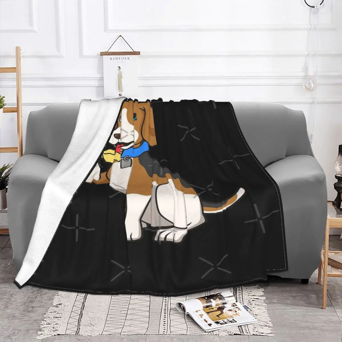 Beagle Drinks-Manta de café para cama, colcha de muselina a cuadros con capucha, 135