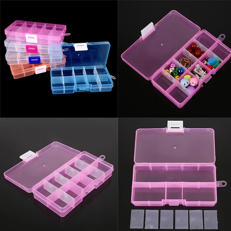 10 Slots Cells Colorful Portable Jewelry Tool Storage Box Container Ring Electronic Parts Screw Beads Organizer Plastic Box