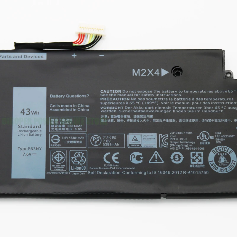 CP Laptop Battery P63NY 7.6 43Wh/5381mAh For Latitude 13 7370 N3KPR WY7CG 0NH25J XCNR3 7.6V 34Wh