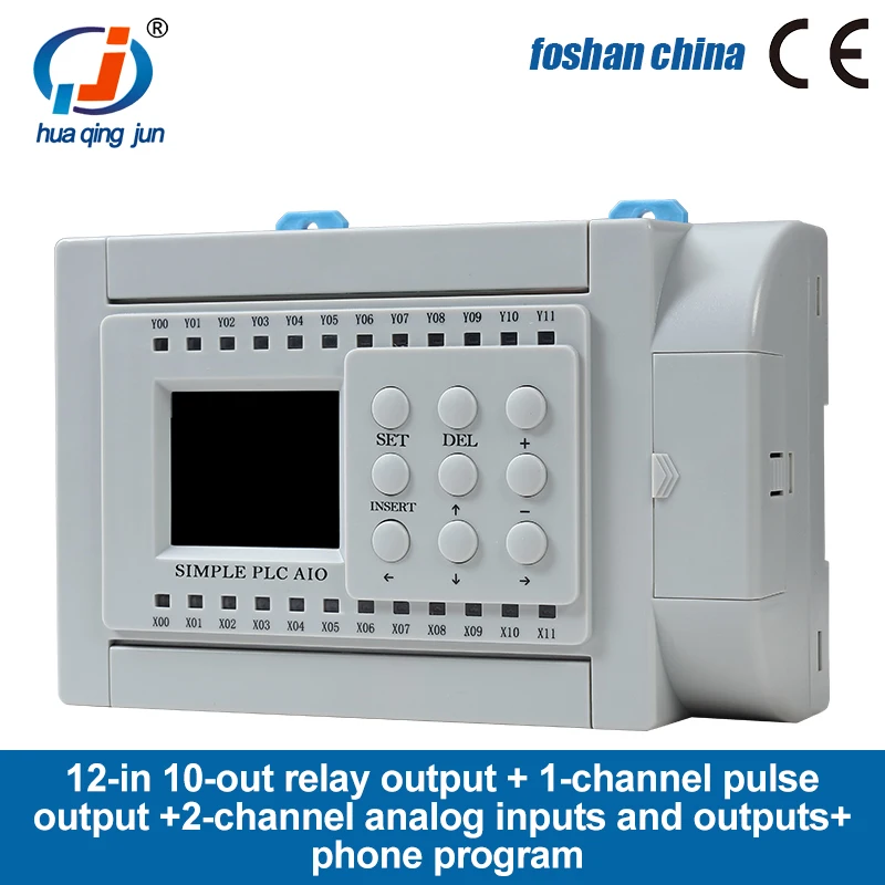 Huaqingjun 12DI 10DO Output Relay PLC 2AI 2AO 0-20mA 0-10V 1-channel Output Pulse WIFI PLC untuk Motor Servo