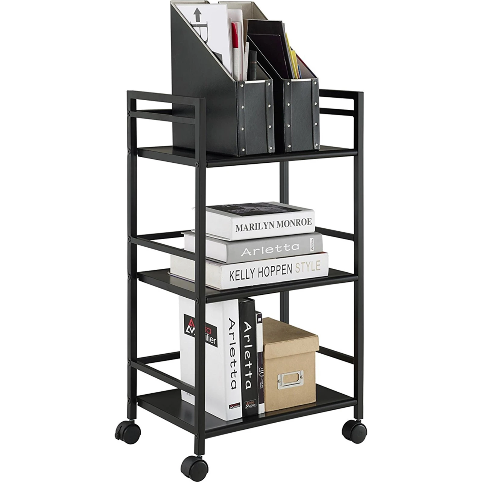 Rolling Service Utility Push Cart Widen 3 Tiers Multi-Functional Storage Cart 60x32x75CM Black[US-Depot]