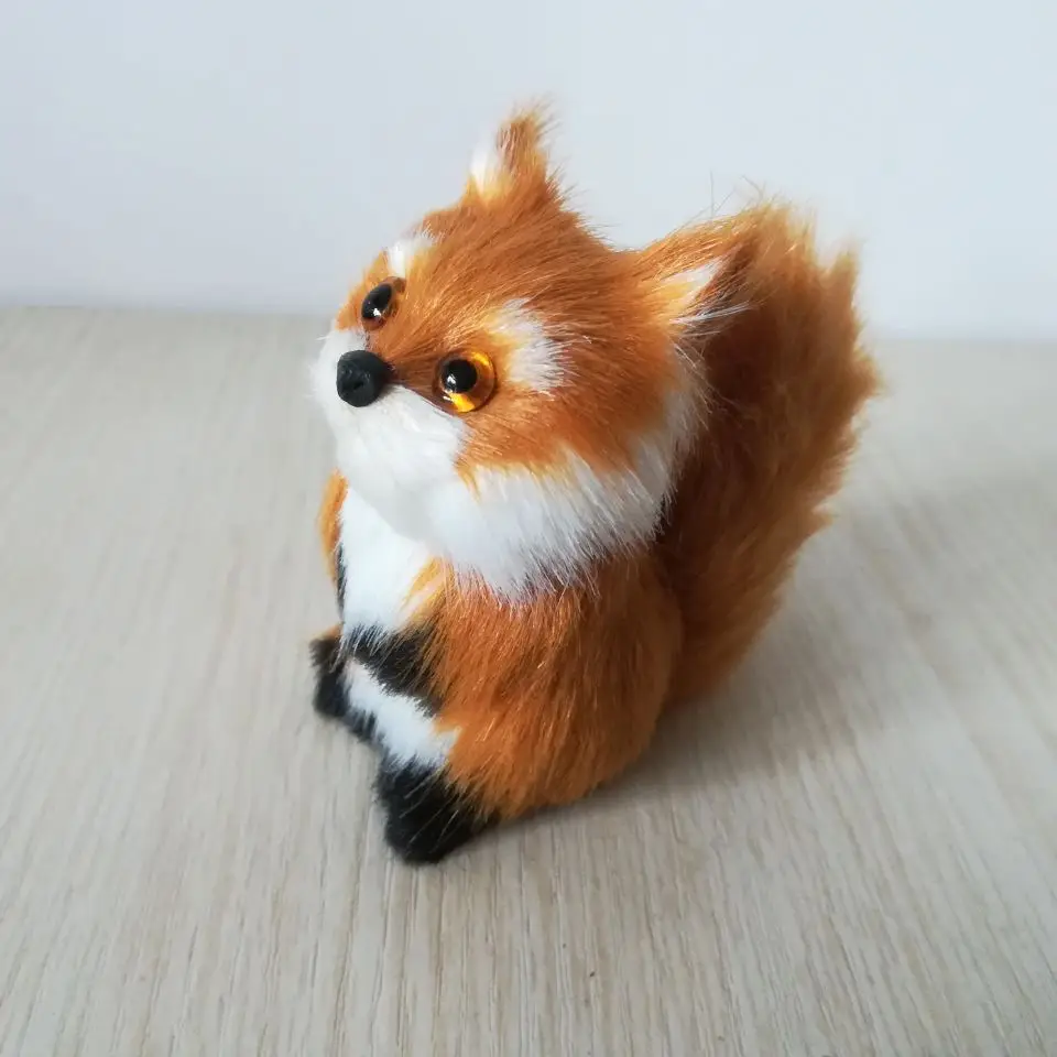 plastic&furs yellow fox hard model mini 7x7cm sitting fox handicraft prop home decoration gift d2297