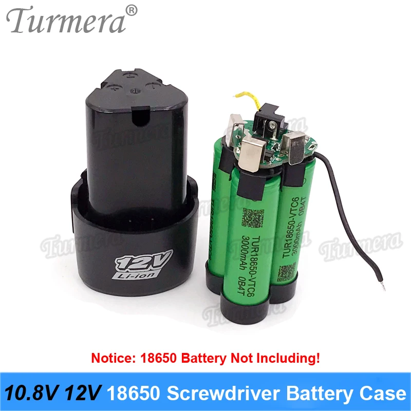 Turmera 3S 10.8V 12V Screwdriver Drill Battery Case Box with 18650 Hoder Brackets 3S 30A BMS Board for Shura Shrika Replace Use