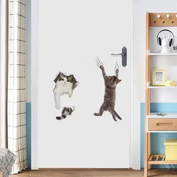 Pegatinas de pared de gatitos lindos en 3D, decoraciones para armarios de baño, calcomanías artísticas para el hogar, mural impermeable, pegatina de gato para inodoro, papel tapiz
