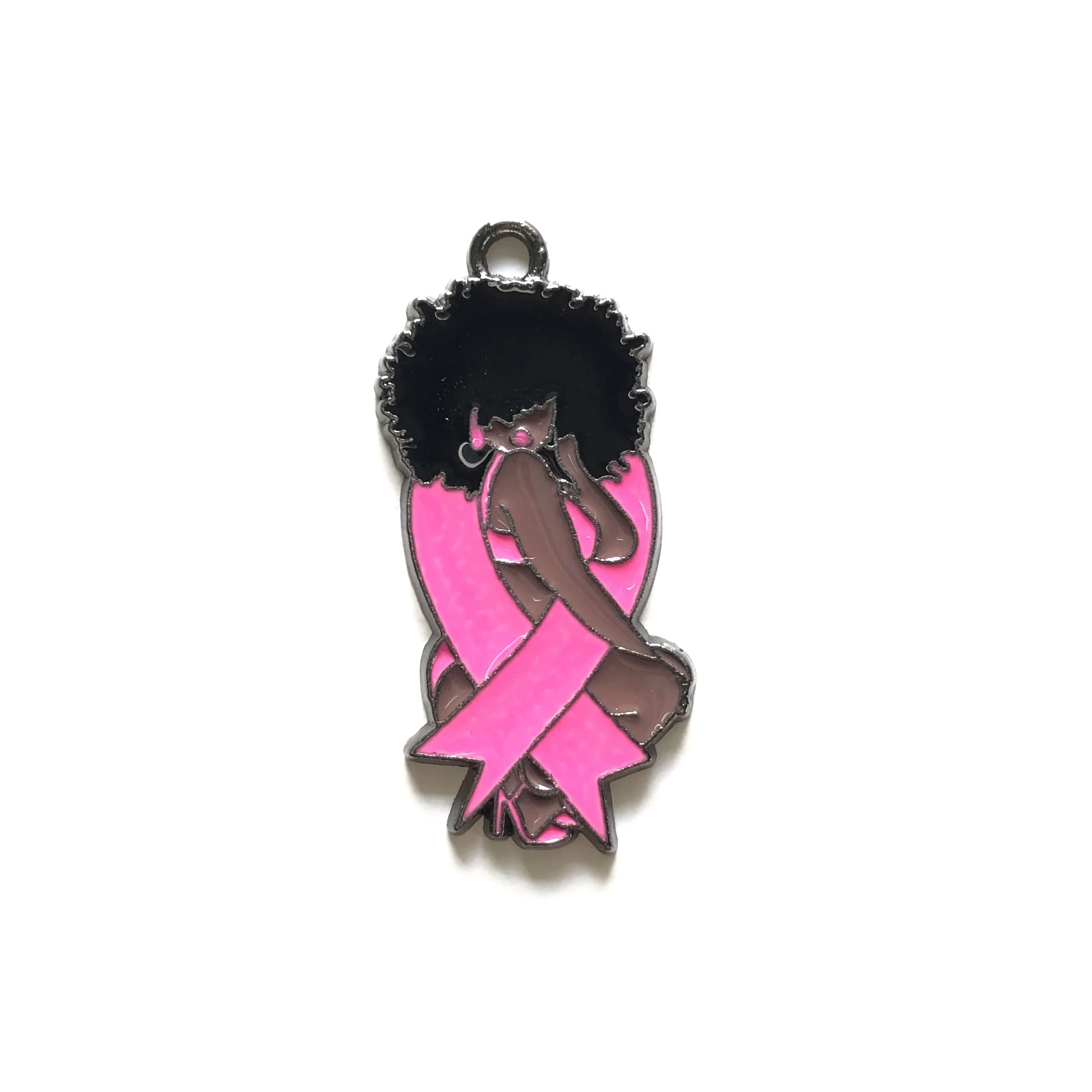 10pcs Afro Black Girl Charm Pink Ribbon Breast Cancer Awareness Pendant for Women Bracelet Making Necklace Keychain DIY Creation