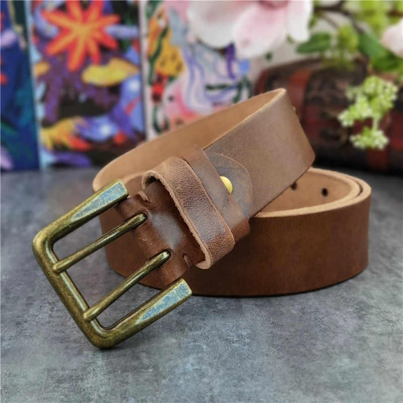 43MM Double Pin Belt Buckle 125CM-135CM Long Belt Thick Leather Belt Men Ceinture Homme Cowboy Jeans Yellow Waist Belt  MBT0018N