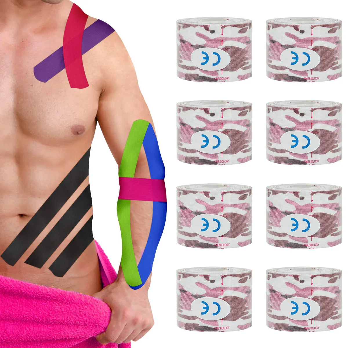 1/6/10 Pcs Pink Camo Muscle Bandage Sports Cotton Elastic Adhesive Strain Injury Tape Knee Muscle Pain Relief