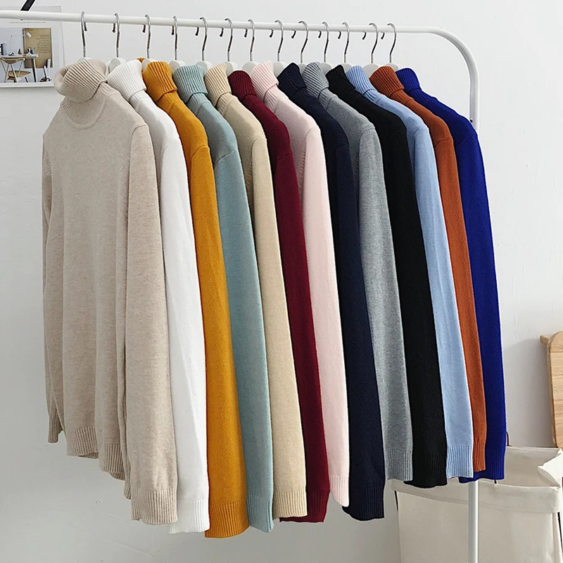 12 colors men's autumn winter fashion casual solid color high-neck bottoming shirt couple slim knit sweater men brand sweater