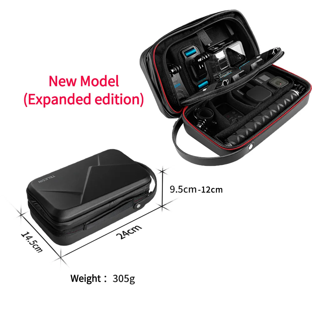 TELESIN Waterdichte draagtas Verstelbare ruimte Tas PU voor GoPro Hero 13 12 11 10 9 8 7 6 Insta360 DJI Osmo Actie Accessoires Tas