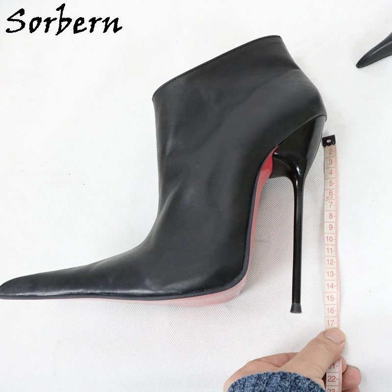 Sorbern Matt Black Genuine Leather Ankle Boots Side Zipper 16Cm Metal High Heels Stilettos Long Pointy Toes Shoes Custom Color